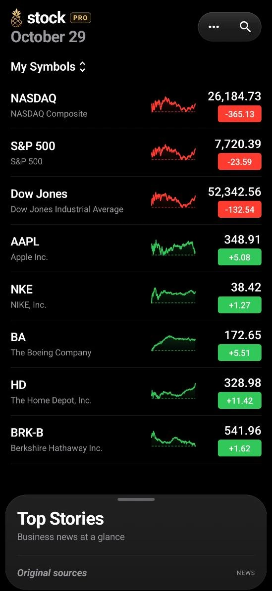 Stock running on a phone, before unfolding