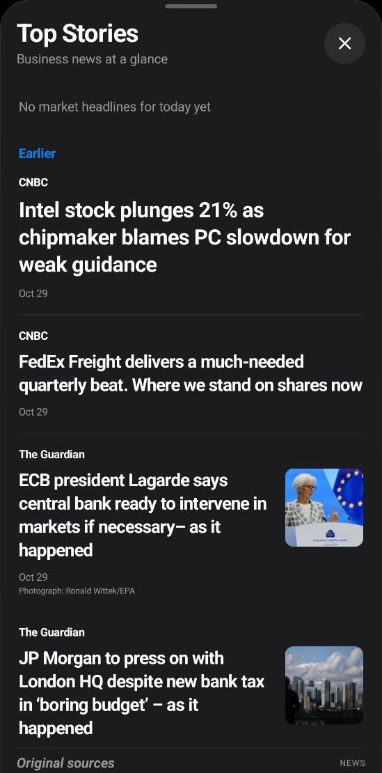 Actual Stock business news reading view, captured October 29